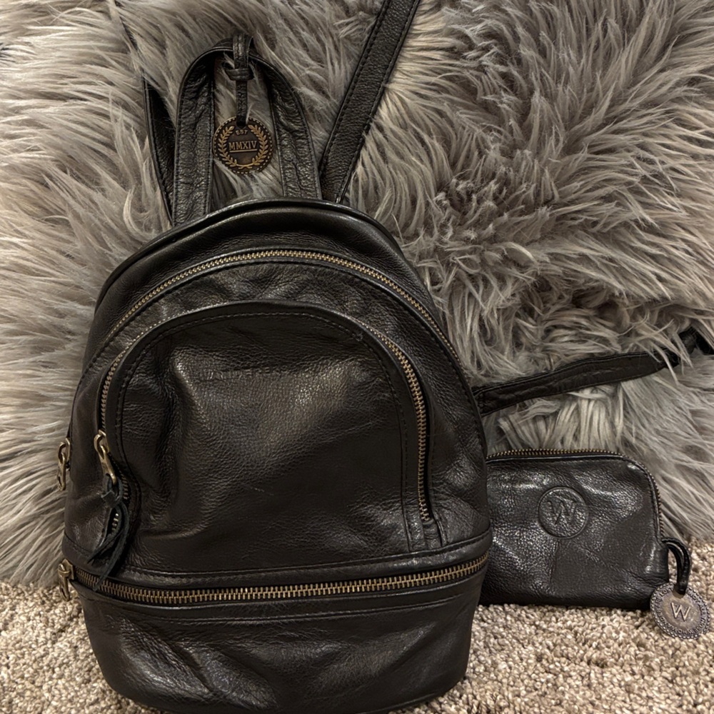 Black Leather Backpack and card holder